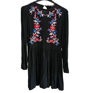 Little White Lies Black Floral Embroidered Long Sleeve Mini‎ Dress